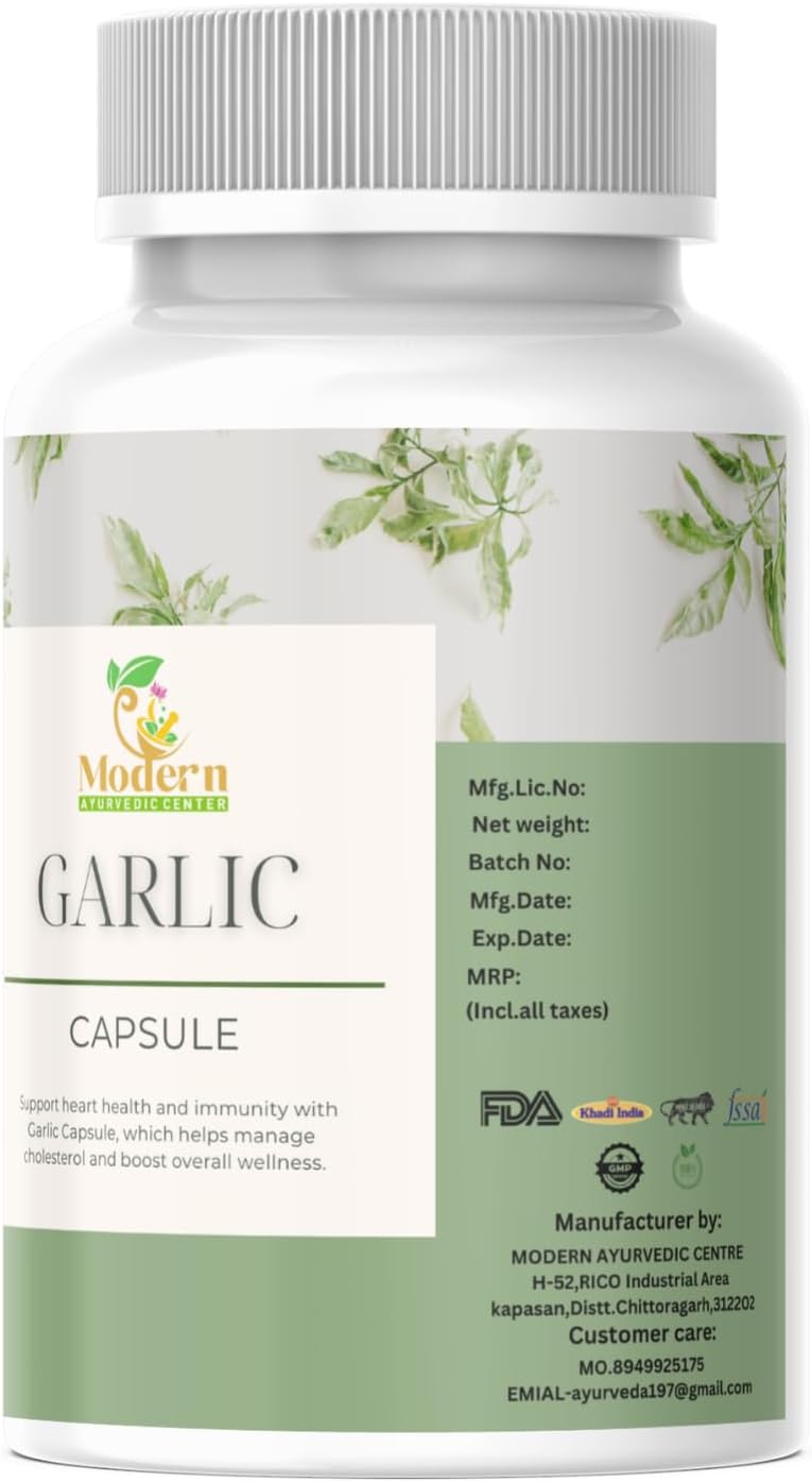 500mg Organic Garlic Capsules for Heart Health, Immunity & Energy - Vegan Herbal Pills - 60 Capsules - Non-GMO & Gluten-Free