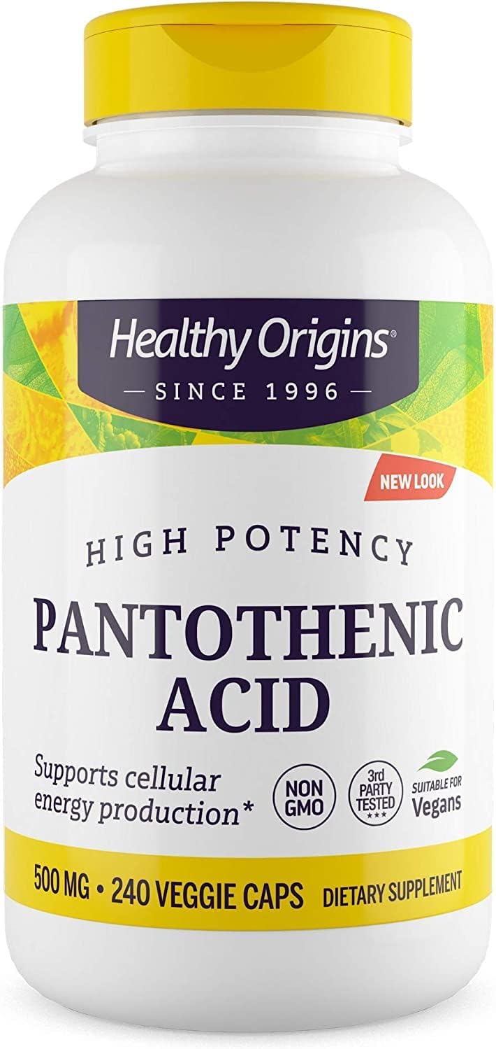 500mg Pantothenic Acid Supplement for Energy Metabolism - Non-GMO & Gluten-Free - 240 Veg Caps