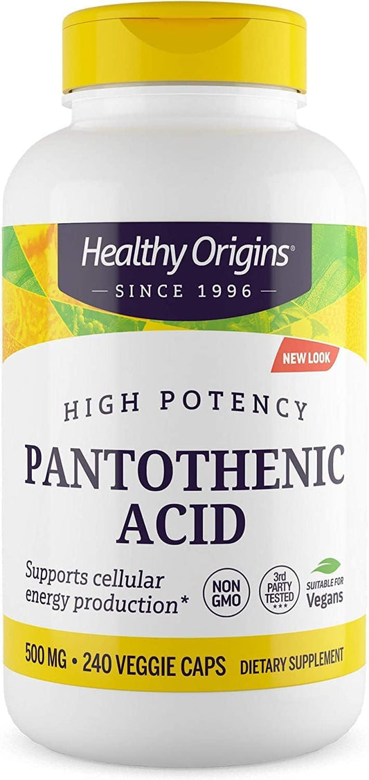500mg Pantothenic Acid Supplement for Energy Metabolism - Non-GMO & Gluten-Free - 240 Veg Caps