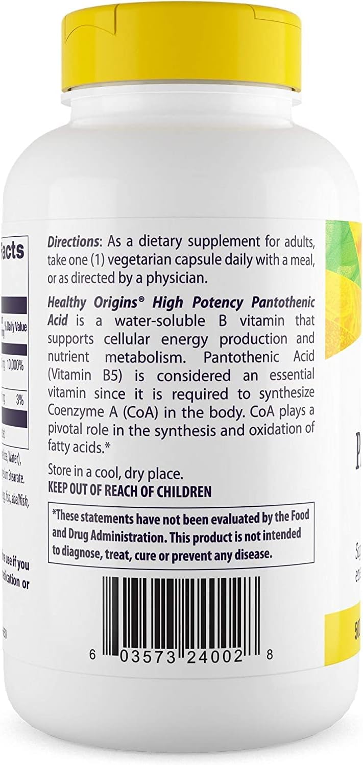 500mg Pantothenic Acid Supplement for Energy Metabolism - Non-GMO & Gluten-Free - 240 Veg Caps
