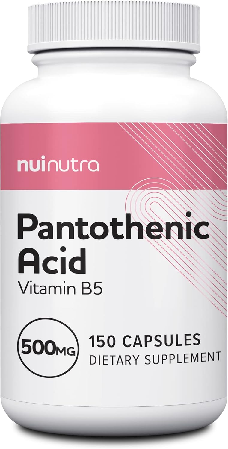 500mg Pantothenic Acid (Vitamin B5) Supplement - 150 Capsules for Energy, Focus, Digestion, and Skin Health