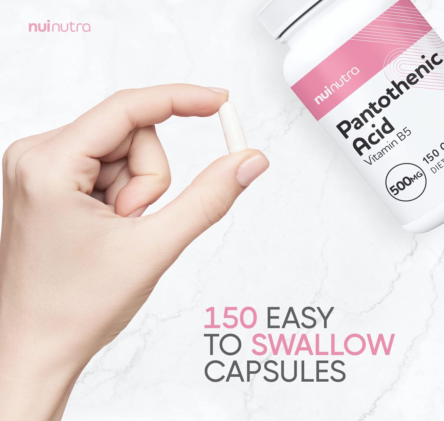 500mg Pantothenic Acid (Vitamin B5) Supplement - 150 Capsules for Energy, Focus, Digestion, and Skin Health