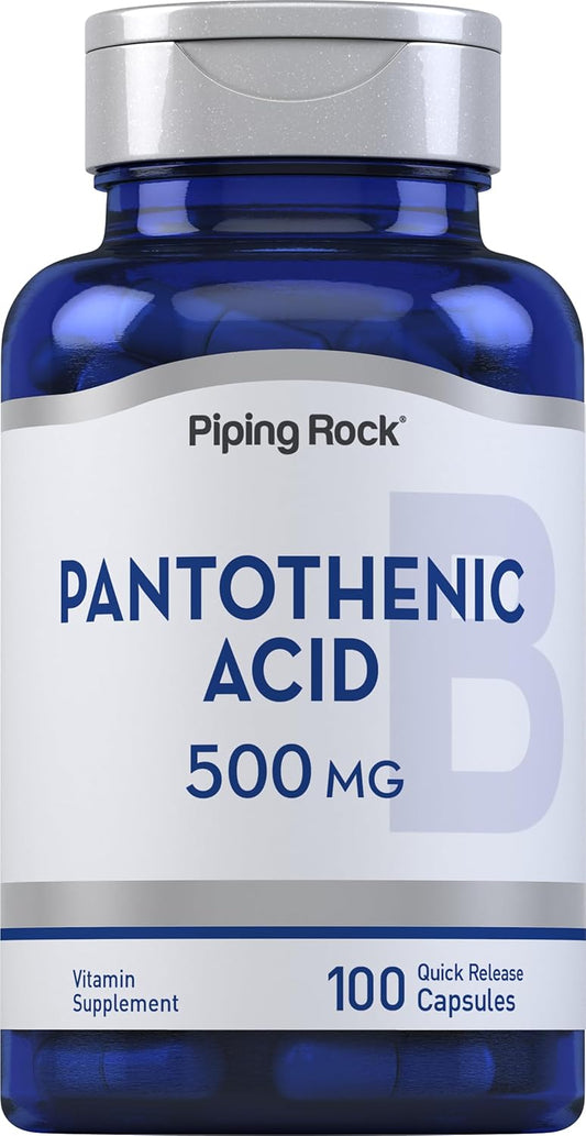 500mg Piping Rock Pantothenic Acid Capsules - Non-GMO, Gluten Free Supplement | 100 Count