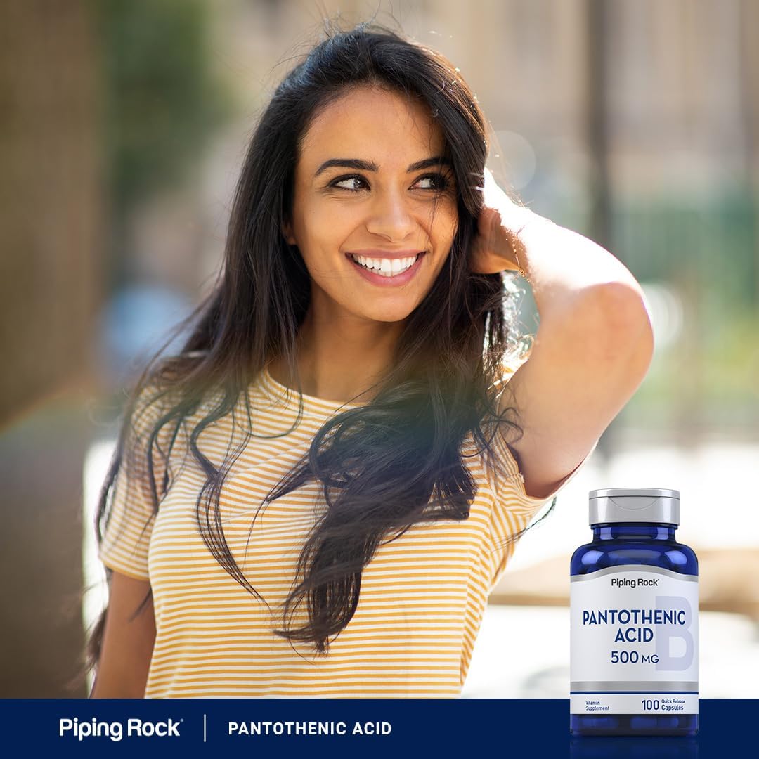 500mg Piping Rock Pantothenic Acid Capsules - Non-GMO, Gluten Free Supplement | 100 Count