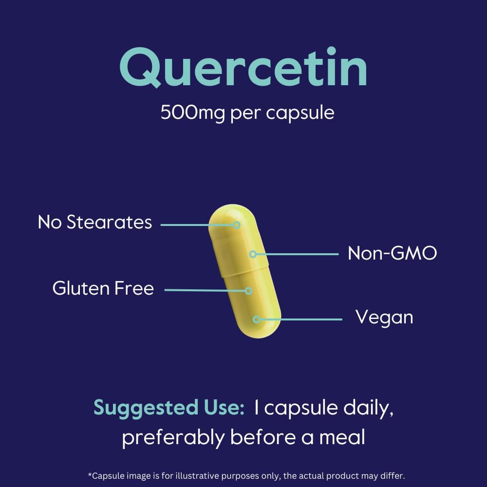 500mg Quercetin Supplement - 120 Vegetarian Capsules - Vegan & Non-GMO - Gluten-Free - No Stearates or Silicon Dioxide