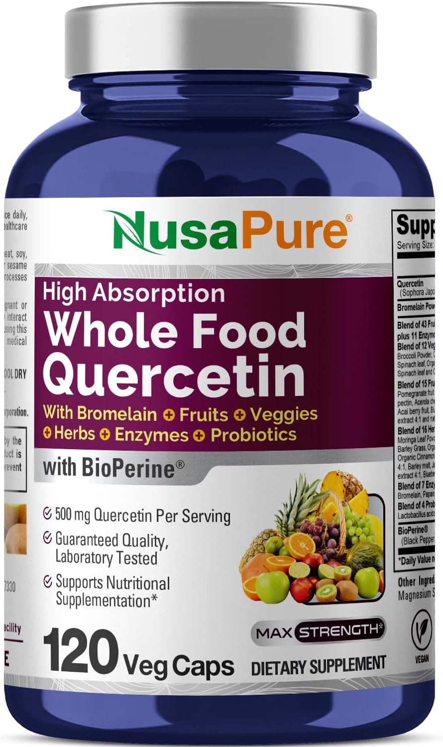500mg Quercetin with Bromelain - 120 Veggie Capsules - Non-GMO Vegan Formula with Enzymes & Probiotics