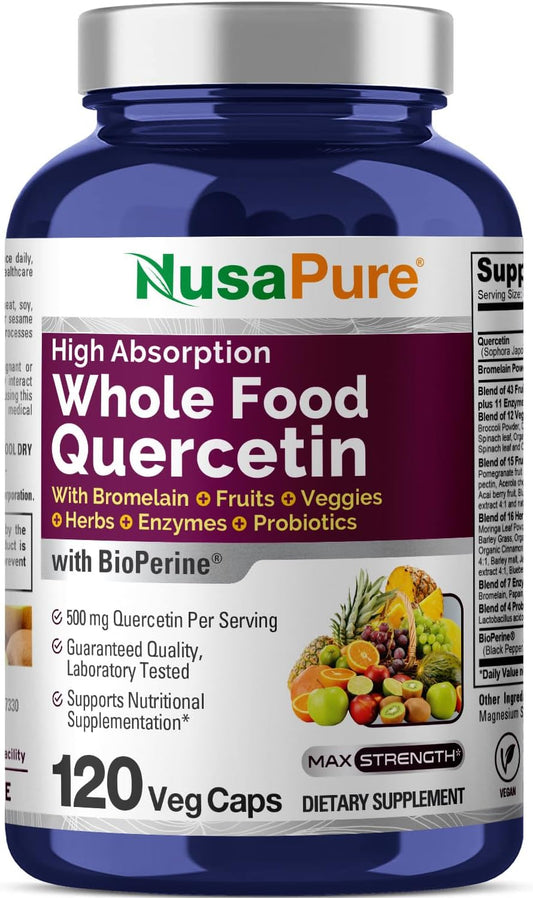 500mg Quercetin with Bromelain - 120 Veggie Capsules - Non-GMO Vegan Formula with Enzymes & Probiotics