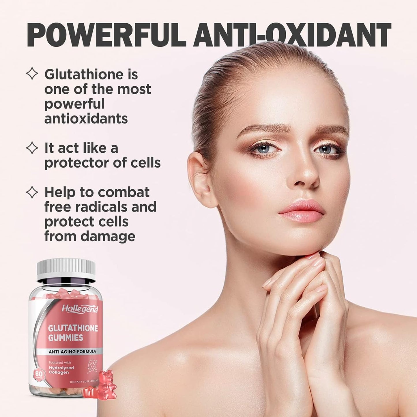 500mg Reduced Glutathione Gummies with Collagen for Skin Care, Liver Support, Antioxidant, Immune System - 60 Count