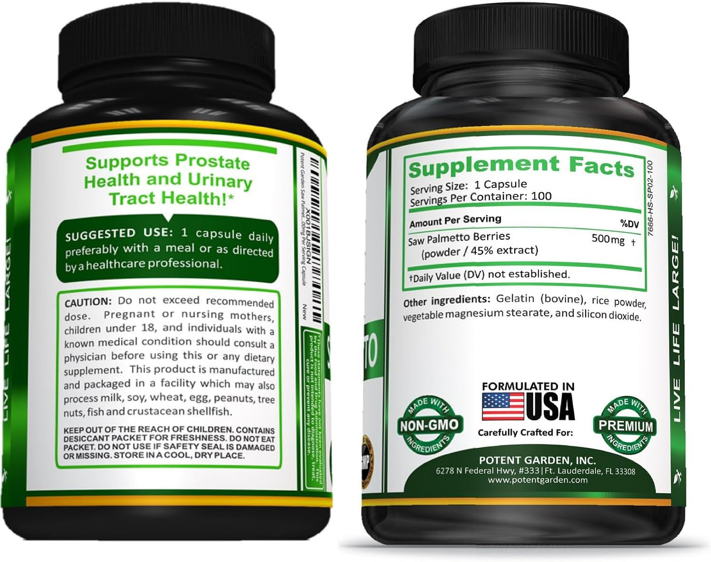 500mg Saw Palmetto Capsules for Men - Promotes Healthy Urination & Prostate Function - Non-GMO Supplement - 100 Capsules