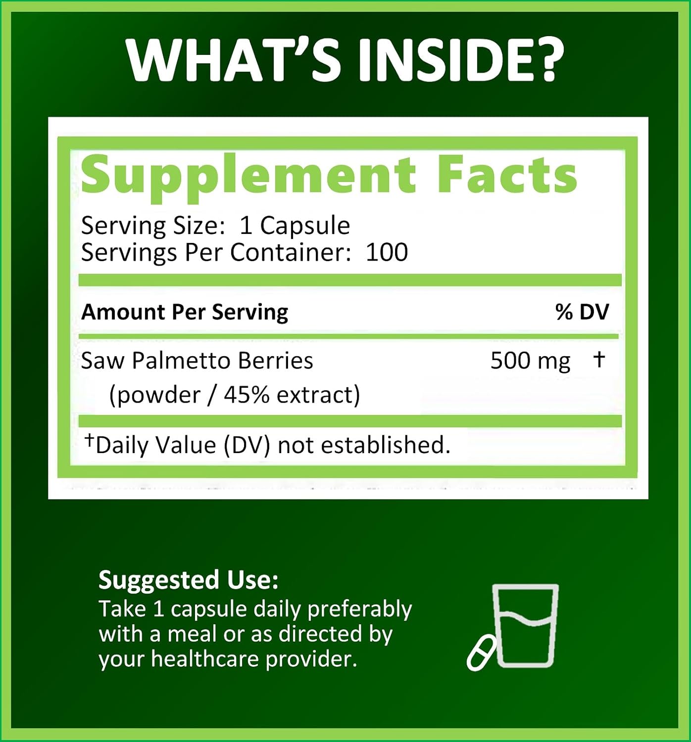 500mg Saw Palmetto Capsules for Men - Promotes Healthy Urination & Prostate Function - Non-GMO Supplement - 100 Capsules