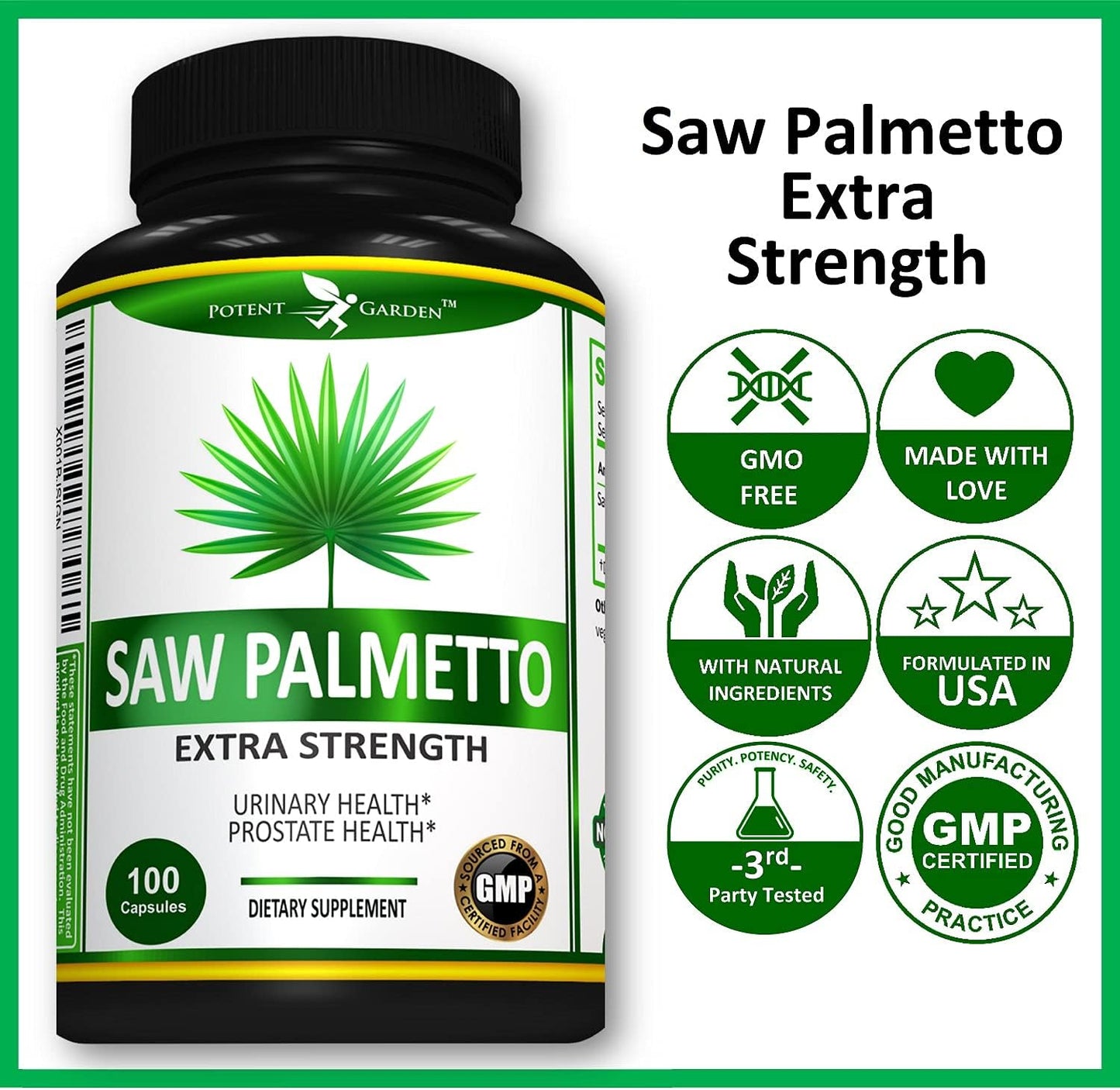 500mg Saw Palmetto Capsules for Men - Promotes Healthy Urination & Prostate Function - Non-GMO Supplement - 100 Capsules
