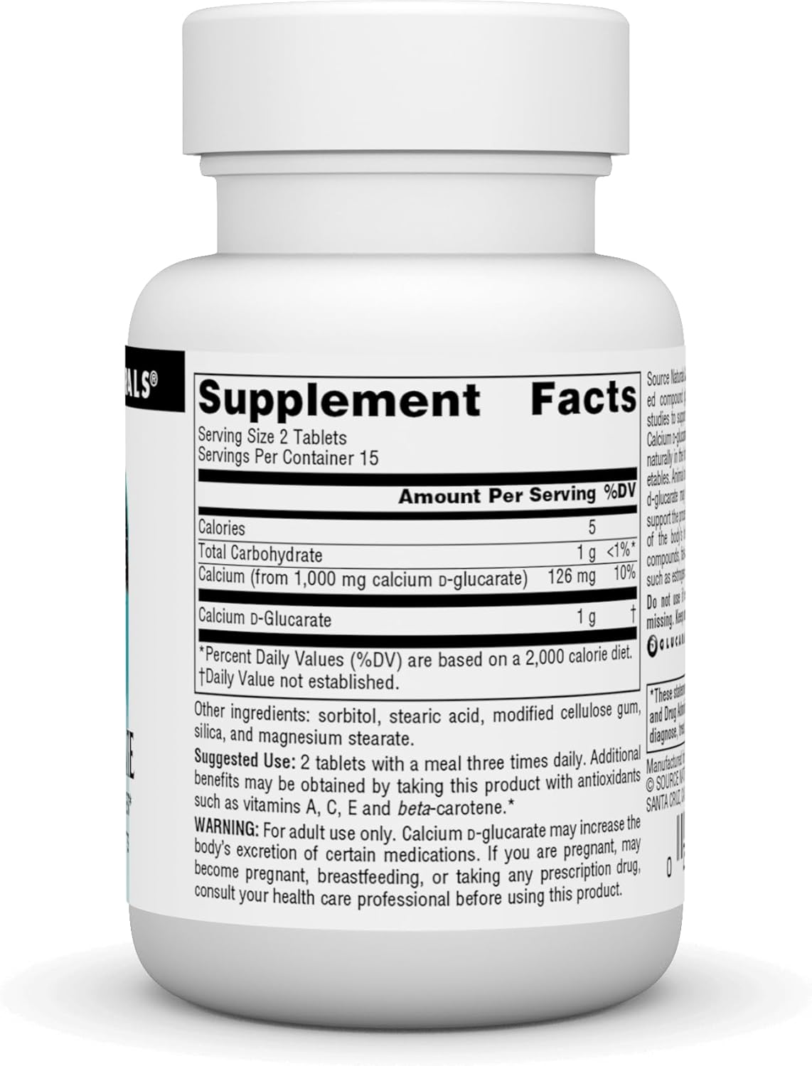 500mg Source Naturals Calcium D-Glucarate Tablets for Cellular Detox - 60 Count