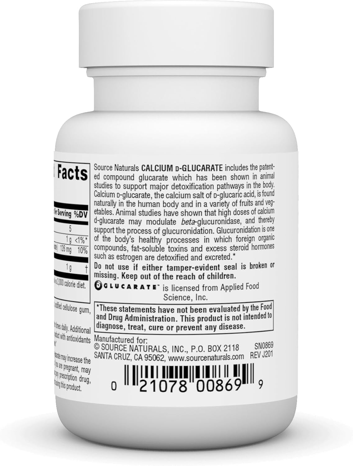 500mg Source Naturals Calcium D-Glucarate Tablets for Cellular Detox - 60 Count
