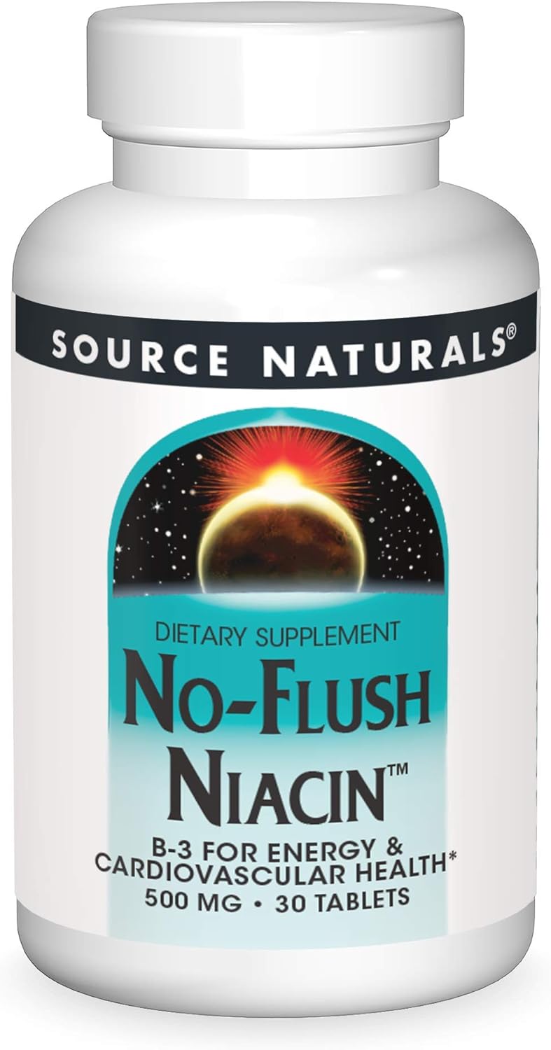 500mg Source Naturals No-Flush Niacin Tablets for Energy & Heart Health - 30 Count