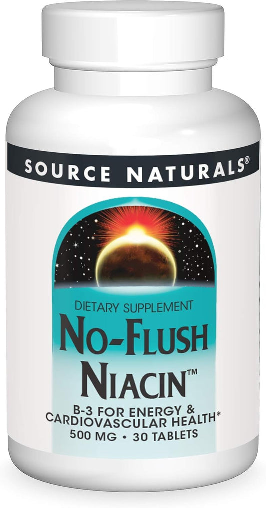 500mg Source Naturals No-Flush Niacin Tablets for Energy & Heart Health - 30 Count
