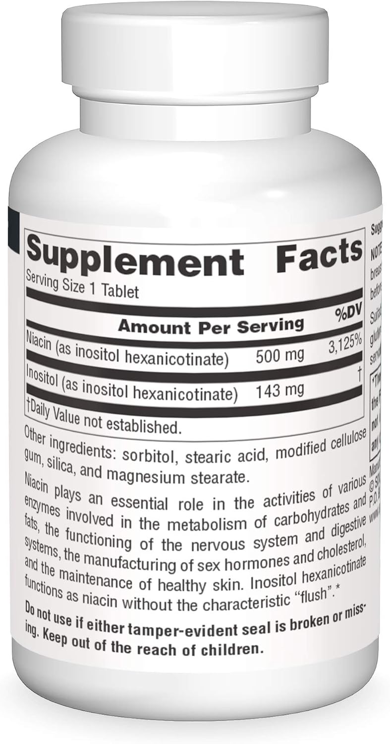 500mg Source Naturals No-Flush Niacin Tablets for Energy & Heart Health - 30 Count