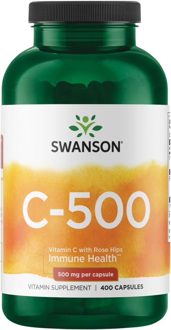 500mg Swanson Vitamin C with Rose HIPS - 400 Capsules for Immune Support