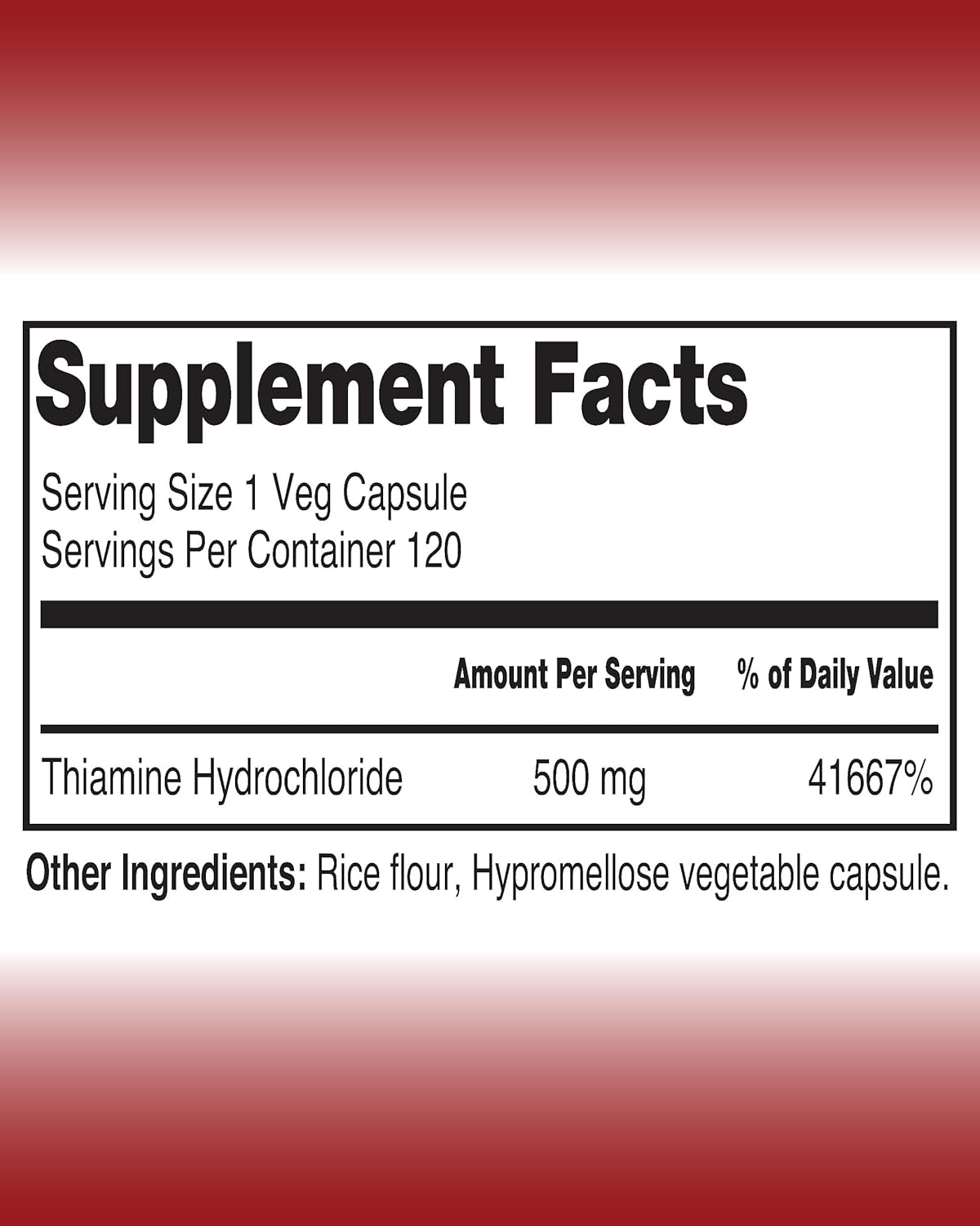 500mg Thiamine HCl Capsules - Vegan Integrative Healing Vitamin B1 Supplement, Non-GMO with No Artificial Fillers - 120 Caps