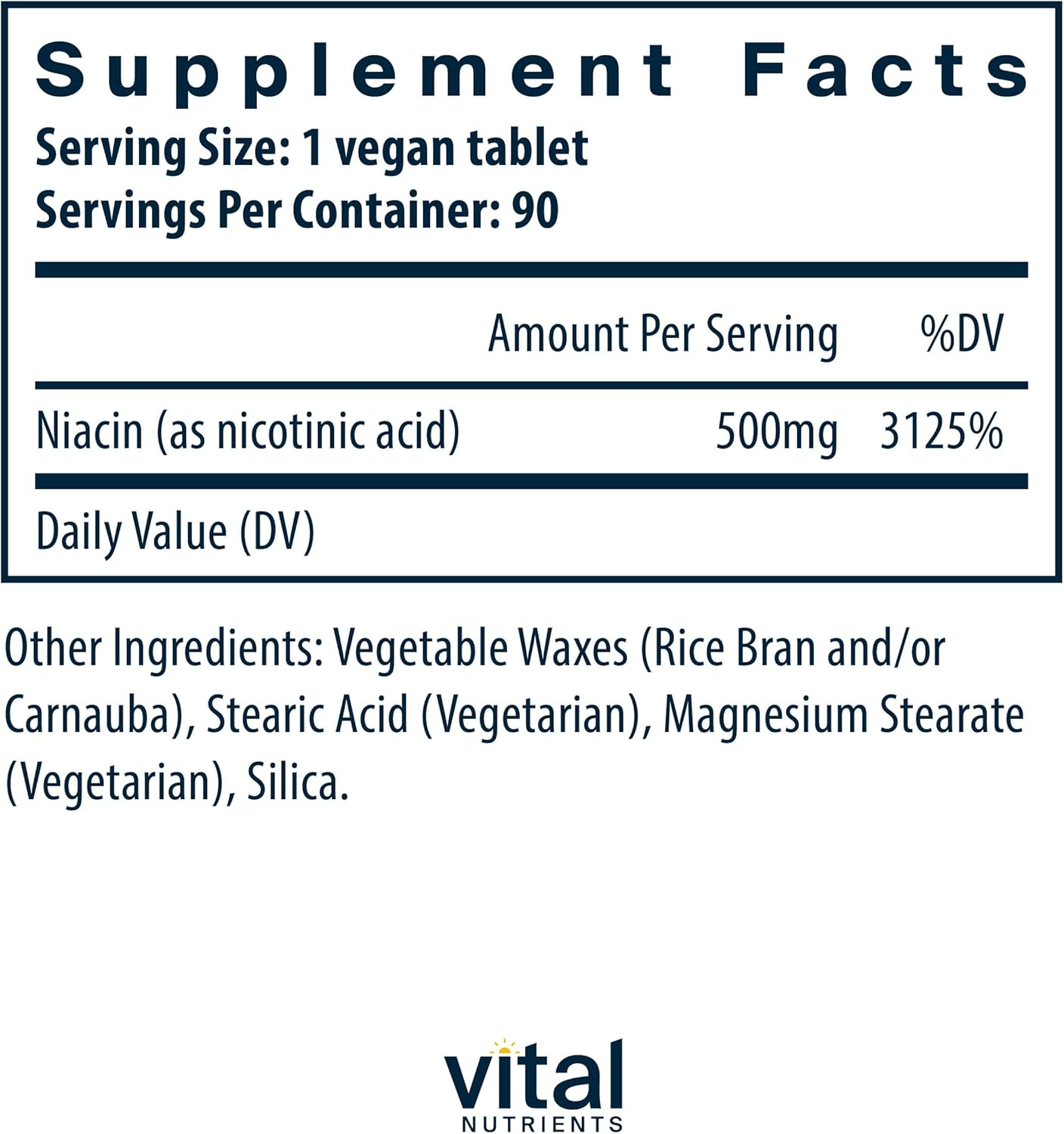 500mg Timed-Release Niacin Supplement for Heart Health | Vitamin B3 for Metabolism Support | Gluten, Dairy, Soy Free | Non-GMO | 90 Tablets