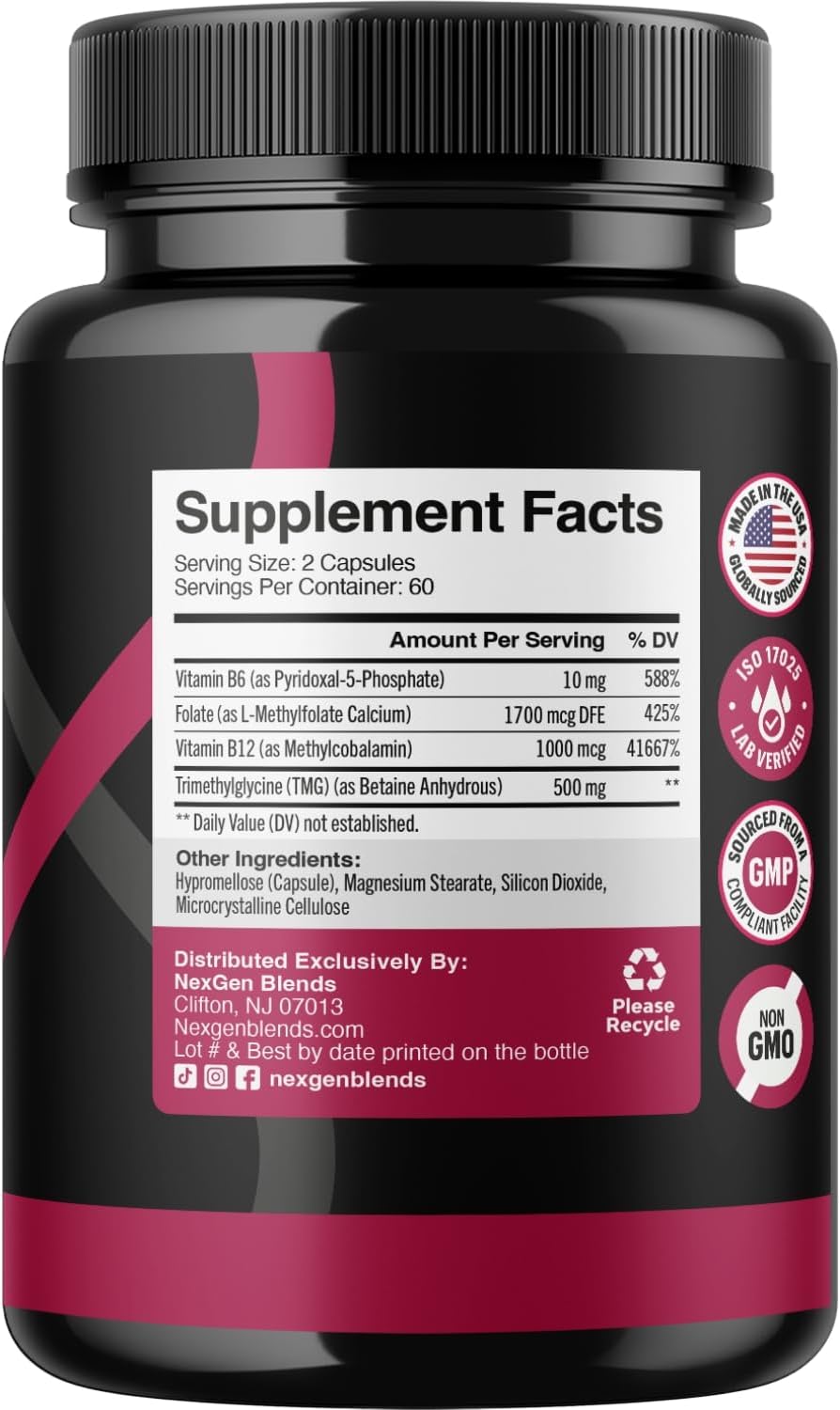 500mg TMG Betaine Supplement with Methyl B Complex for Heart & Liver Support - Vegan & Non-GMO - 2 Month Supply