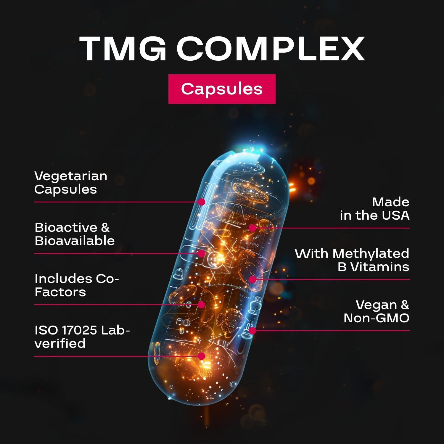 500mg TMG Betaine Supplement with Methyl B Complex for Heart & Liver Support - Vegan & Non-GMO - 2 Month Supply