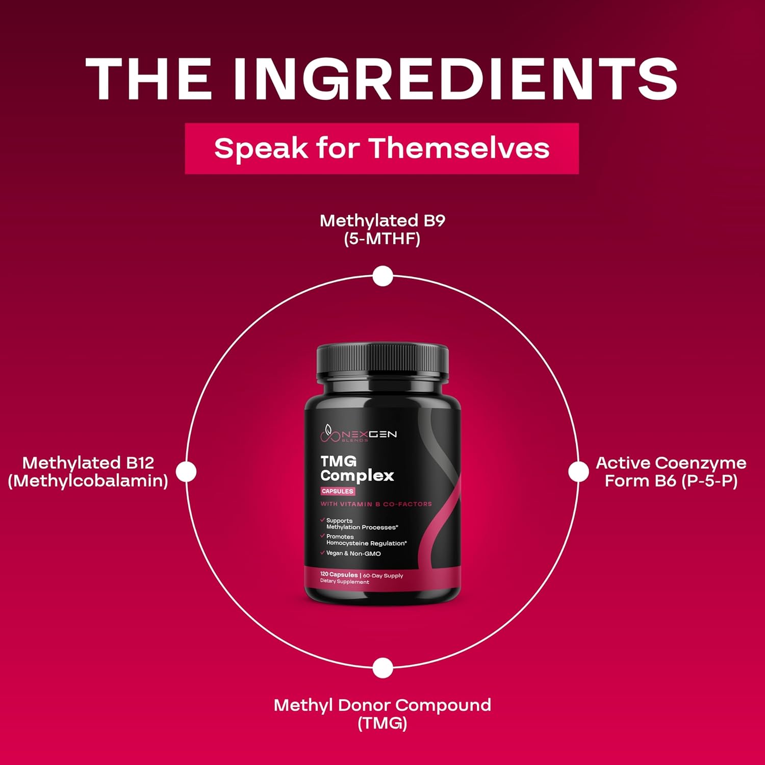 500mg TMG Betaine Supplement with Methyl B Complex for Heart & Liver Support - Vegan & Non-GMO - 2 Month Supply