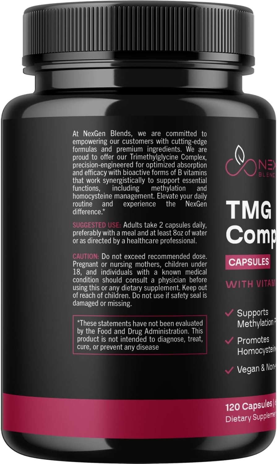 500mg TMG Betaine Supplement with Methyl B Complex for Heart & Liver Support - Vegan & Non-GMO - 2 Month Supply
