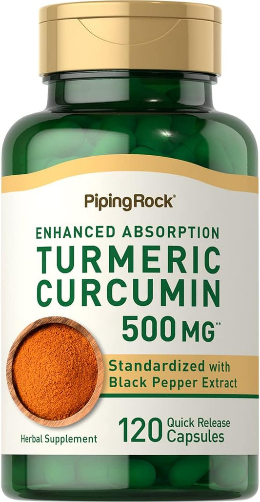 500mg Turmeric Curcumin Supplement Capsules with Black Pepper Extract | 120 Count, Non-GMO & Gluten Free