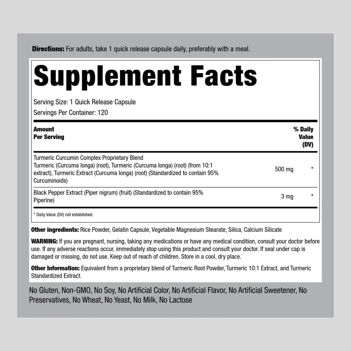 500mg Turmeric Curcumin Supplement Capsules with Black Pepper Extract | 120 Count, Non-GMO & Gluten Free