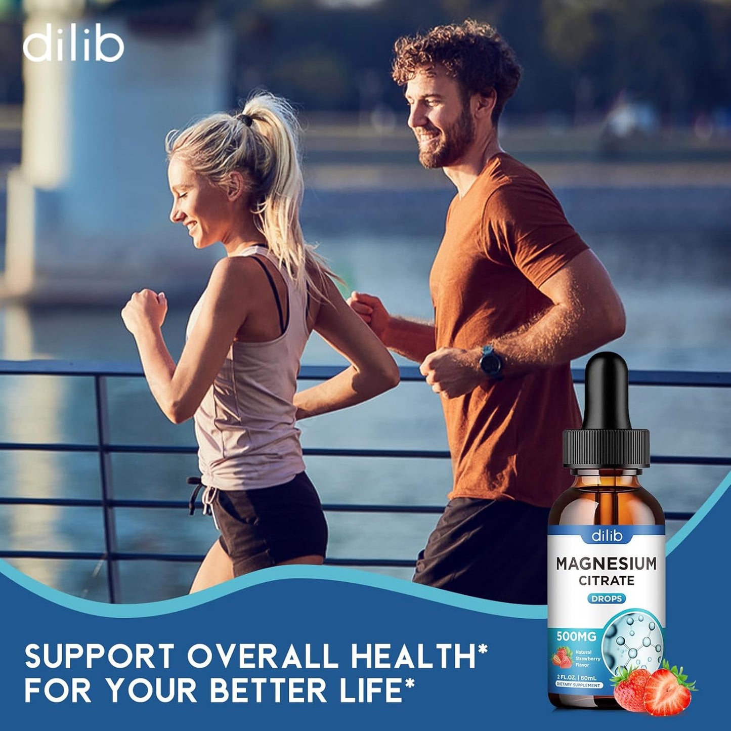 500mg Vegan Strawberry Flavored Magnesium Citrate Liquid Drops for Stress Relief, Bone & Muscle Support - 2 Fl Oz