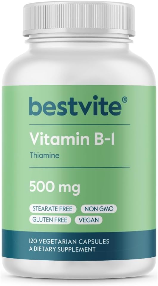 500mg Vitamin B-1 (Thiamin) Supplement - 120 Vegetarian Capsules - Vegan, Non-GMO, Gluten Free - No Additives