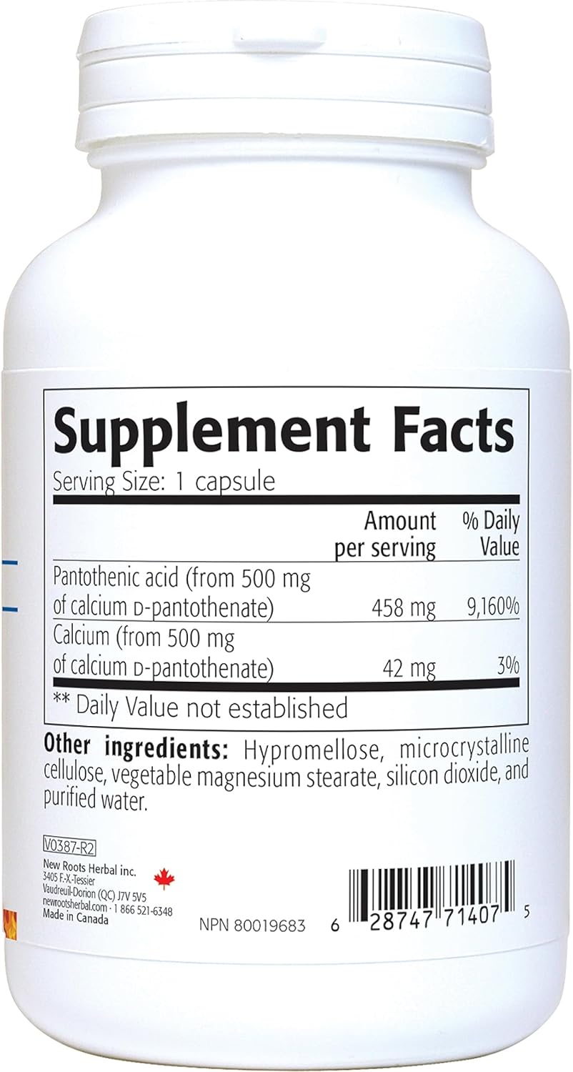 500mg Vitamin B5 with Calcium | Pantothenic Acid Supplement (100 Capsules) by NEW ROOTS HERBAL