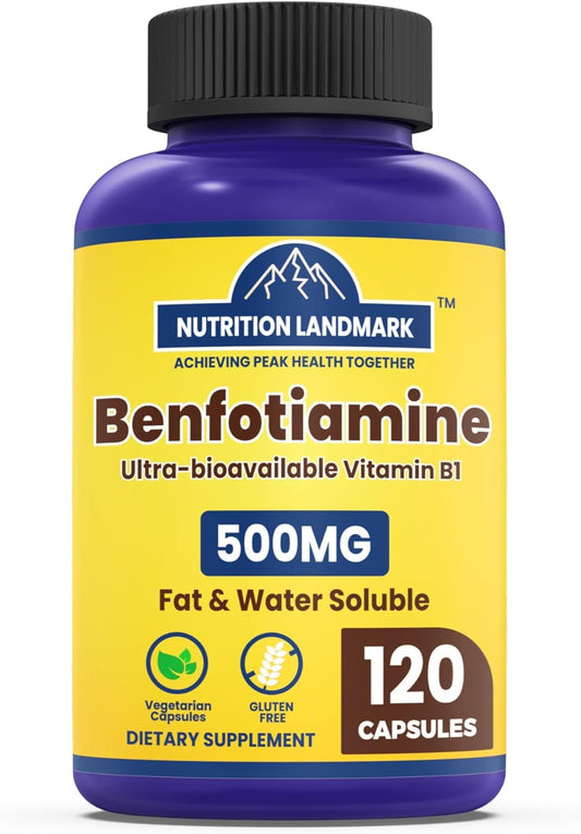 500mg YOYKYE Vitamin B1 Benfotiamine Capsules - Fat & Water Soluble, 120 Count, Gluten Free, Non-GMO, Vegetarian Formula