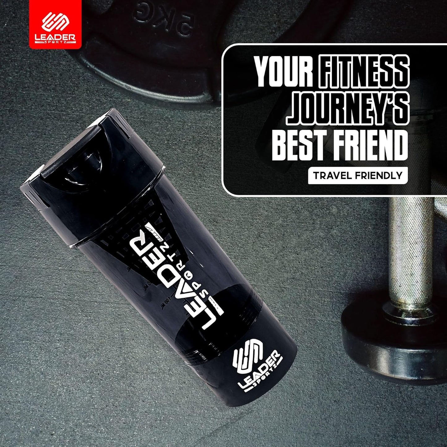 500ML Leader Sportz Gym Shaker Pro Cyclone Bottle - Leakproof, BPA Free, Sturdy with Advanced Mixing Technology for Protein & Preworkout - Black/Red with Supplement Compartment