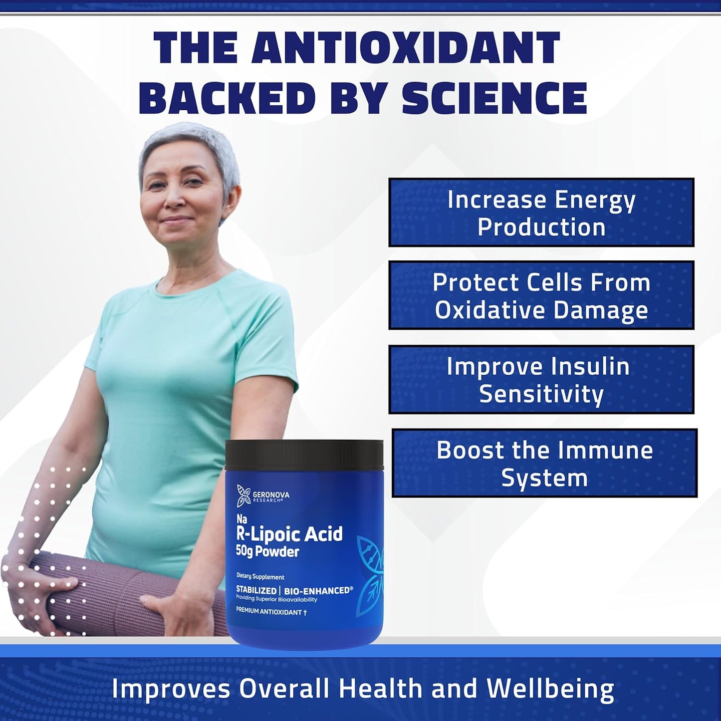 50g Geronova Research Bio-Enhanced Stabilized R Alpha Lipoic Acid Powder - 4 Month Supply for Nerve Support - Easy Mixing & Enhanced Absorption Supplement