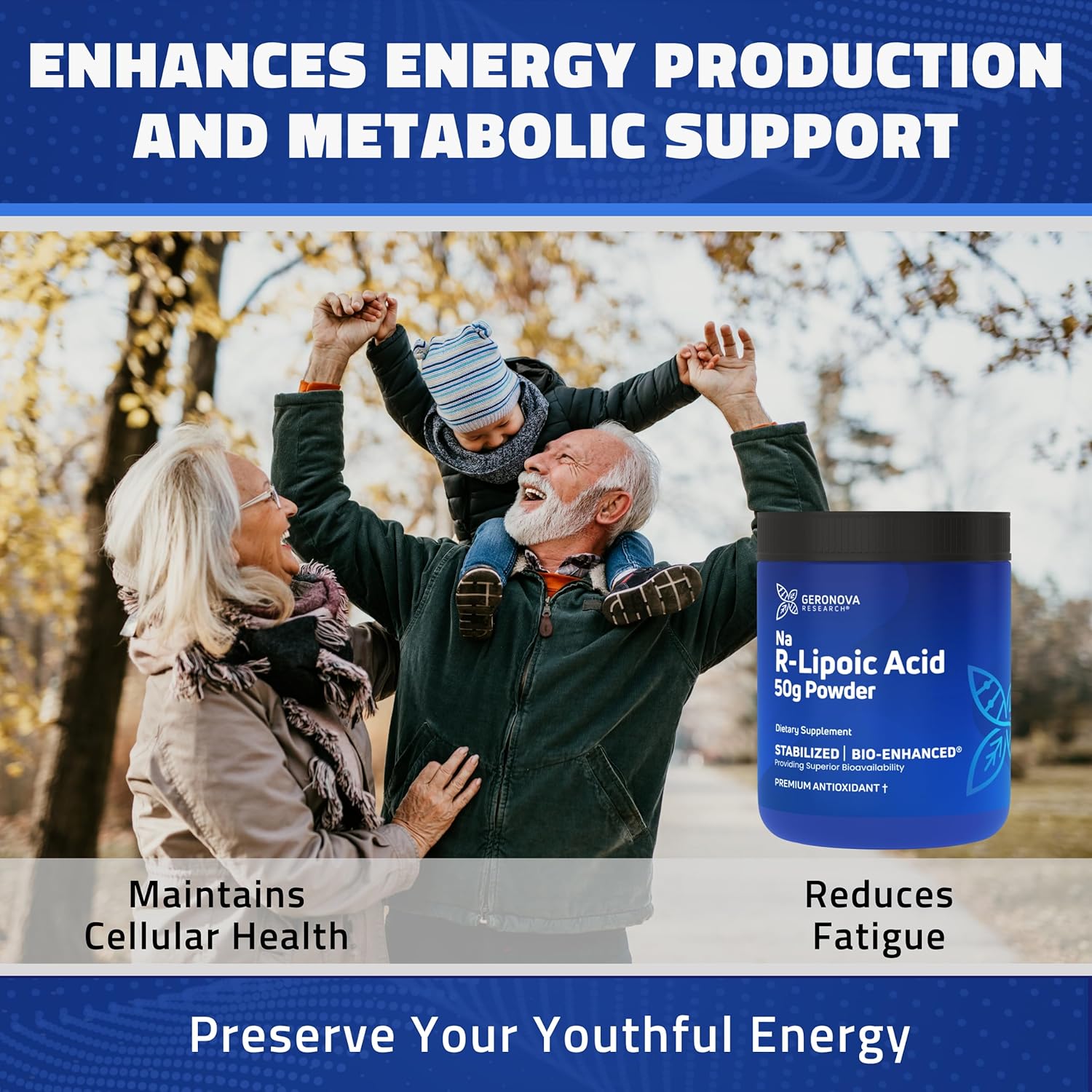 50g Geronova Research Bio-Enhanced Stabilized R Alpha Lipoic Acid Powder - 4 Month Supply for Nerve Support - Easy Mixing & Enhanced Absorption Supplement