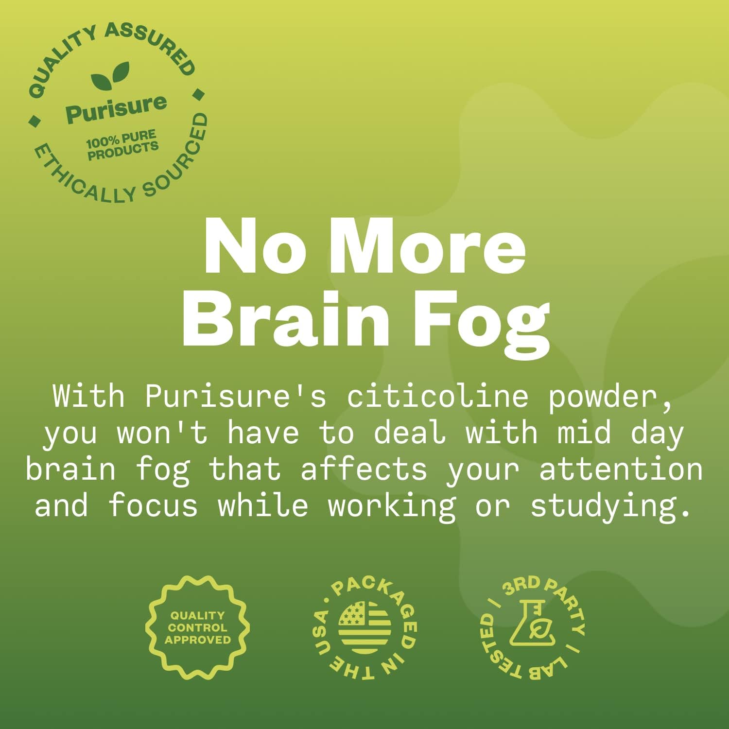 50g Purisure CDP Choline Powder: Citicoline Supplement for Focus, Energy, and Cognitive Function - 200 Servings