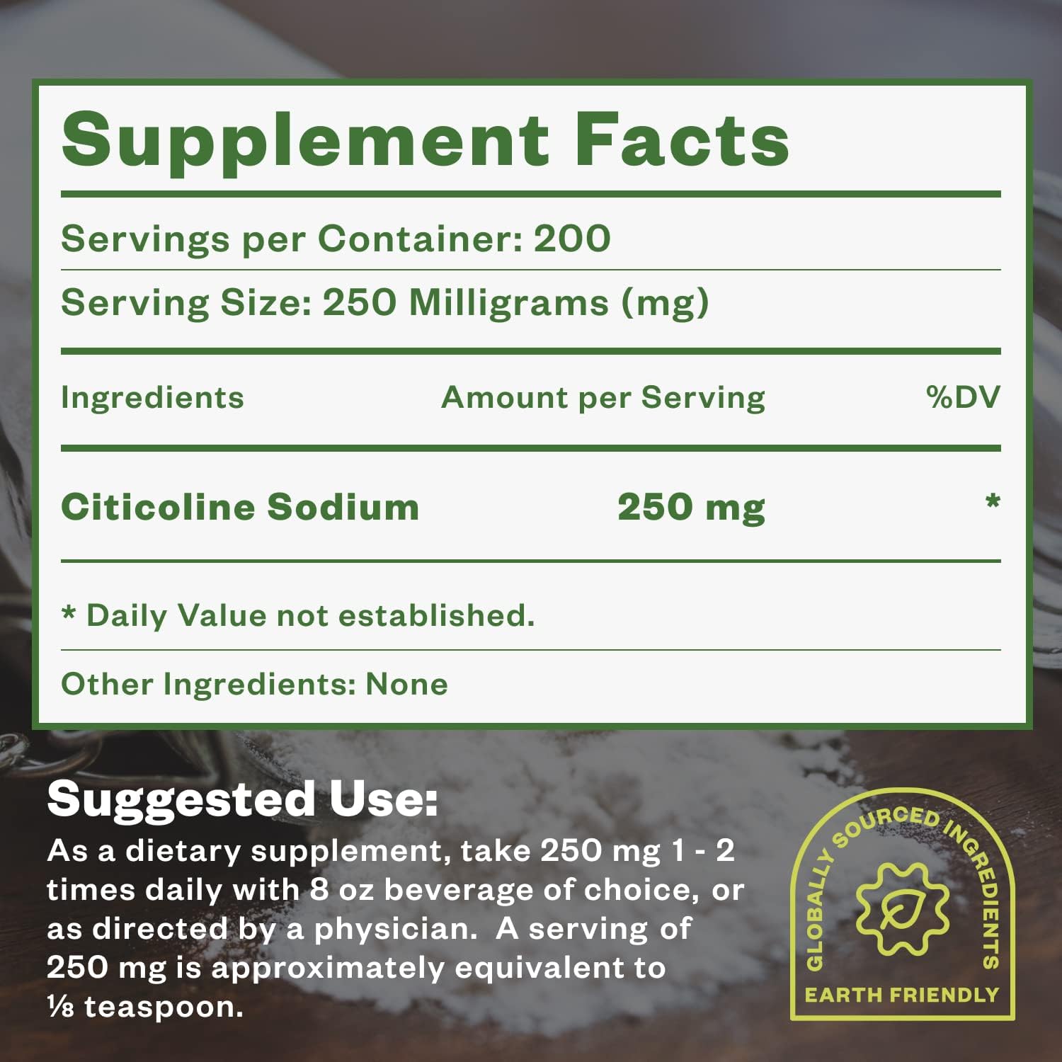 50g Purisure CDP Choline Powder: Citicoline Supplement for Focus, Energy, and Cognitive Function - 200 Servings