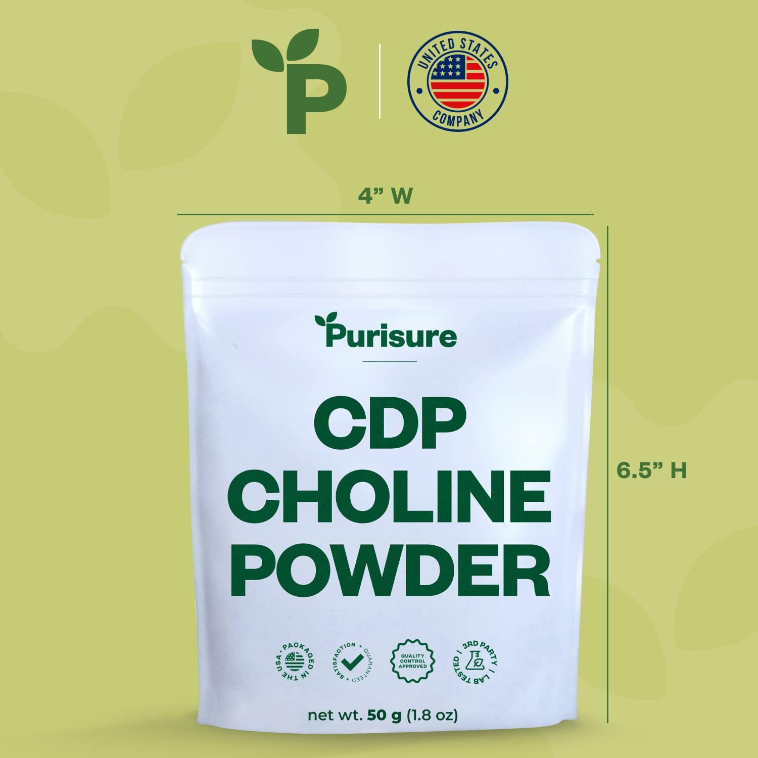 50g Purisure CDP Choline Powder: Citicoline Supplement for Focus, Energy, and Cognitive Function - 200 Servings