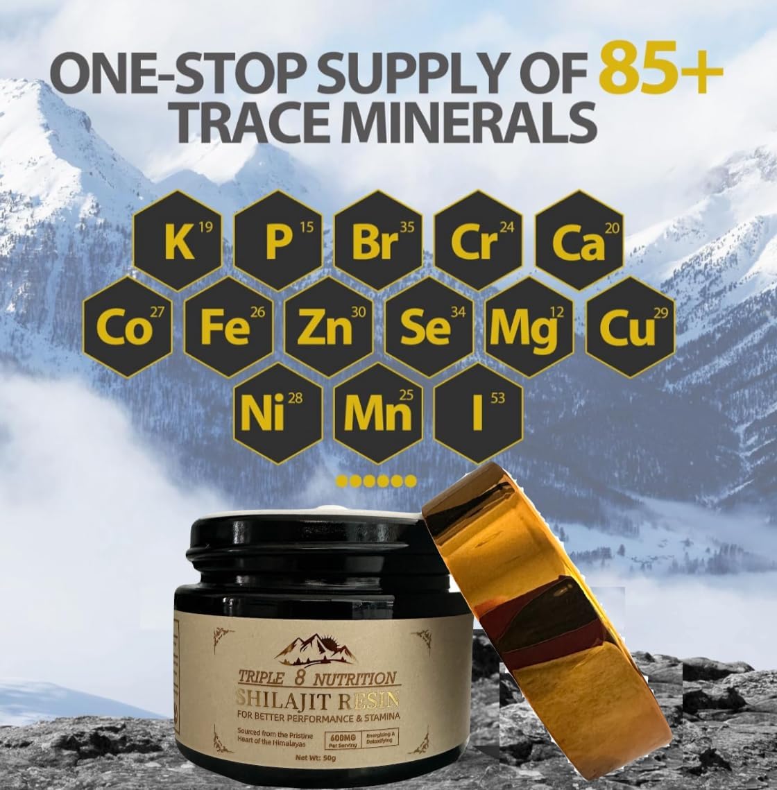 50g Triple 8 Nutrition Shilajit Resin: Pure Wild Himalayan Organic Fulvic Acid & Trace Minerals - Potent for Men & Women - Third Party Lab Tested