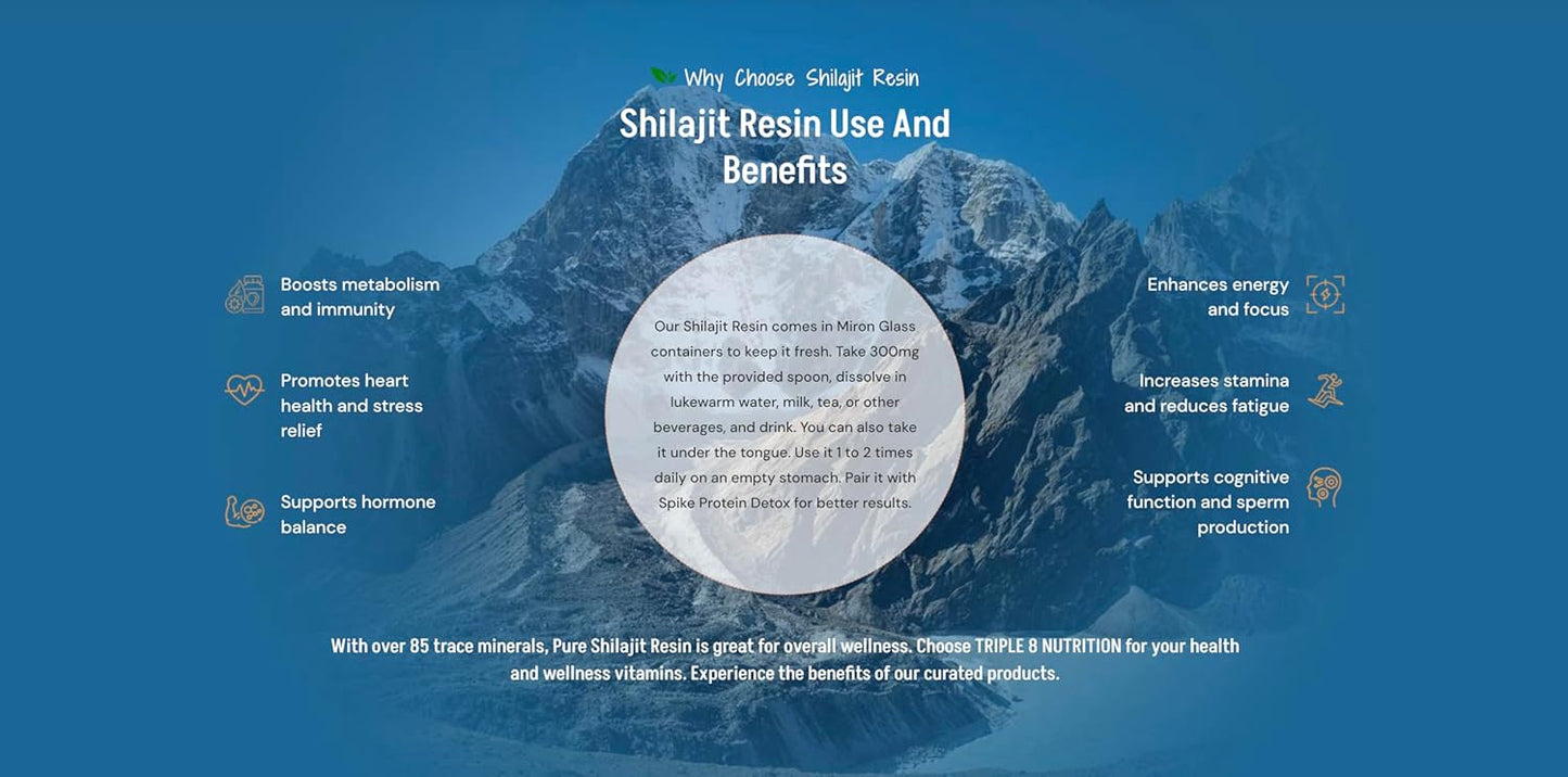 50g Triple 8 Nutrition Shilajit Resin: Pure Wild Himalayan Organic Fulvic Acid & Trace Minerals - Potent for Men & Women - Third Party Lab Tested