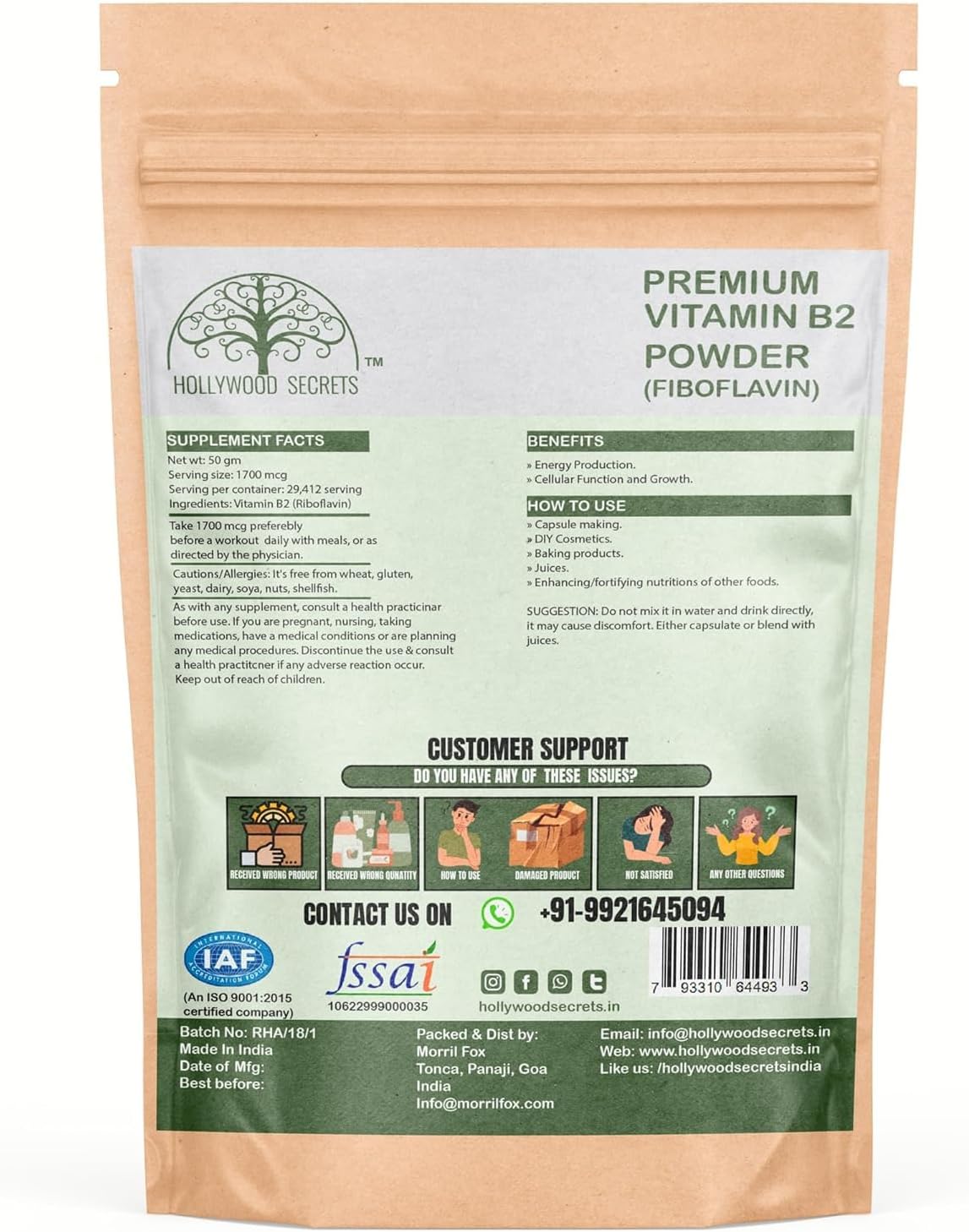 50gm Vitamin B2 Riboflavin Powder - High Quality Supplement for Energy and Metabolism Boost