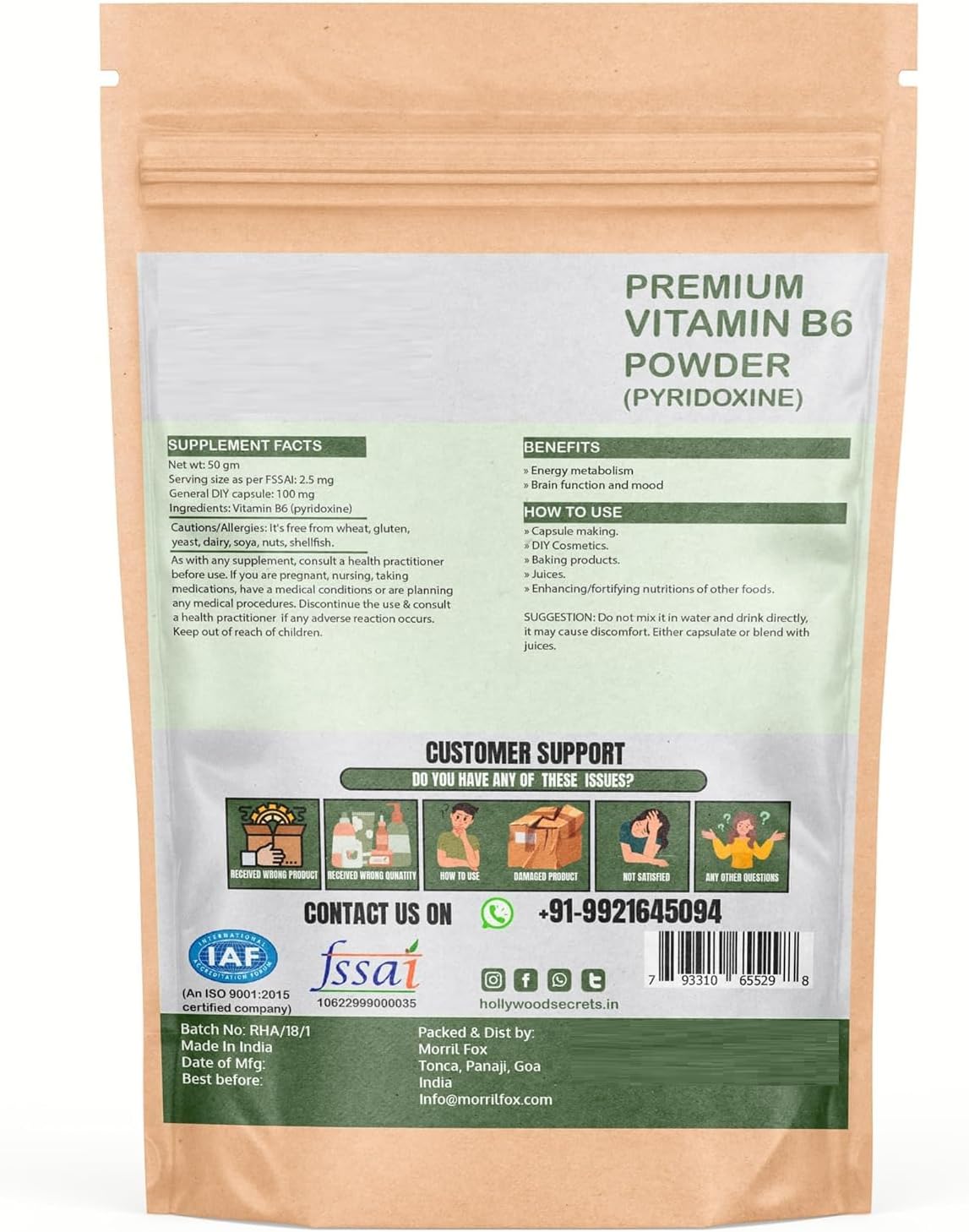 50gm Vitamin B6 Pyridoxine Powder - High Quality Dietary Supplement