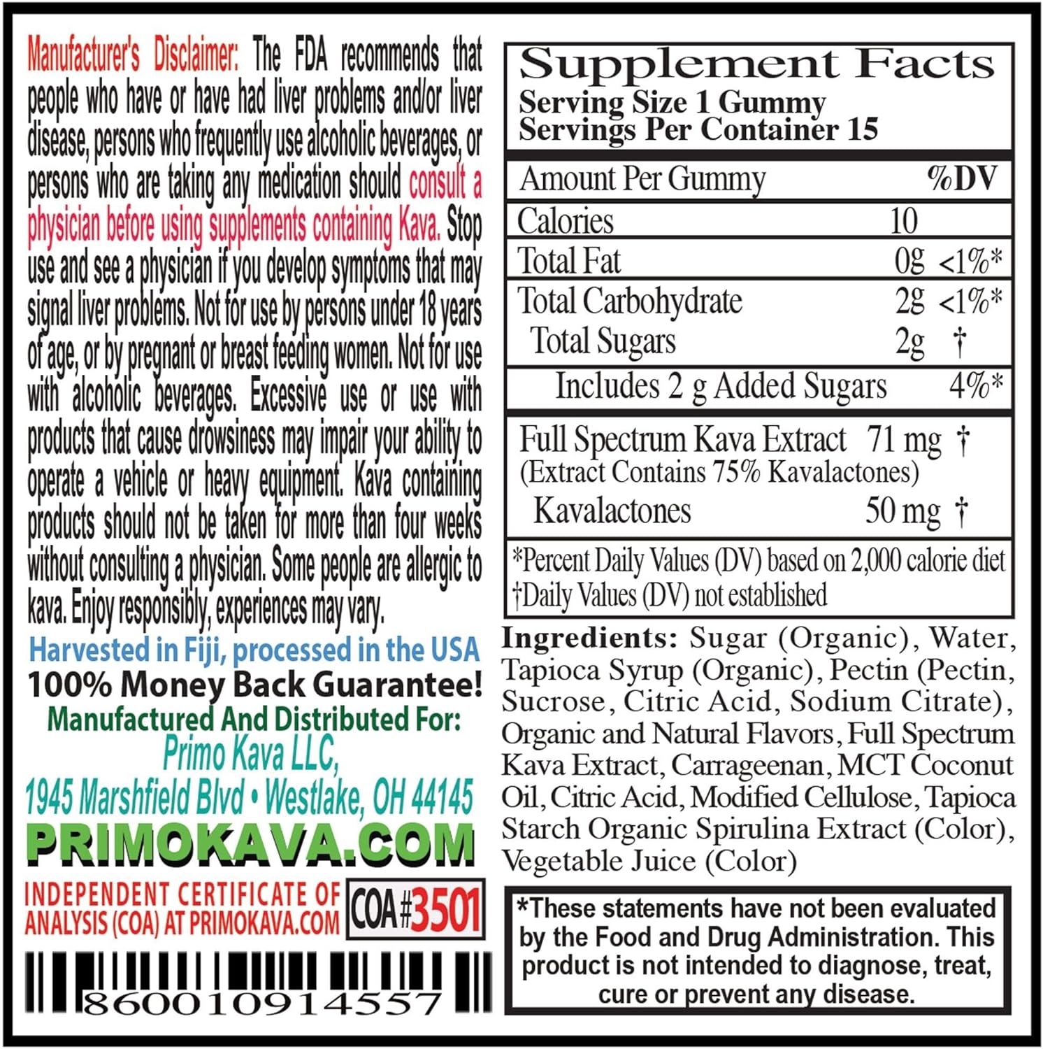 50mg Kava Kava Gummies for Calm & Relaxation - Strong Noble Kava with 50mg Kavalactones - Fast-Acting Fiji Kava Root Extract - 15 Count - Root Beer Flavor