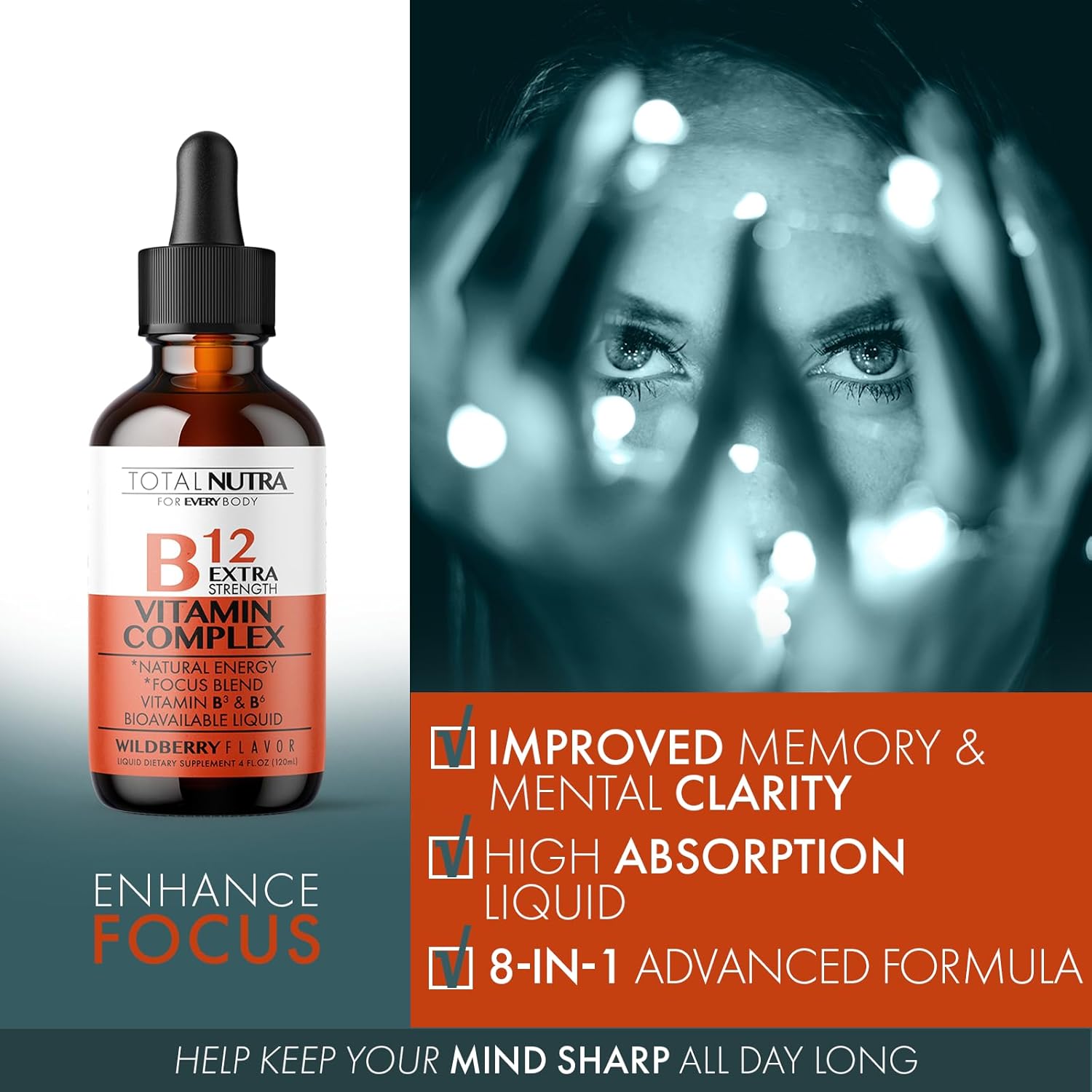 50mg Liquid Chlorophyll Drops with Extra Strength Vitamin B Complex for Total Nutra Support