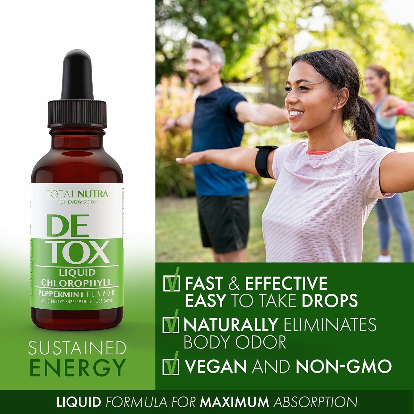 50mg Liquid Chlorophyll Drops with Extra Strength Vitamin B Complex for Total Nutra Support