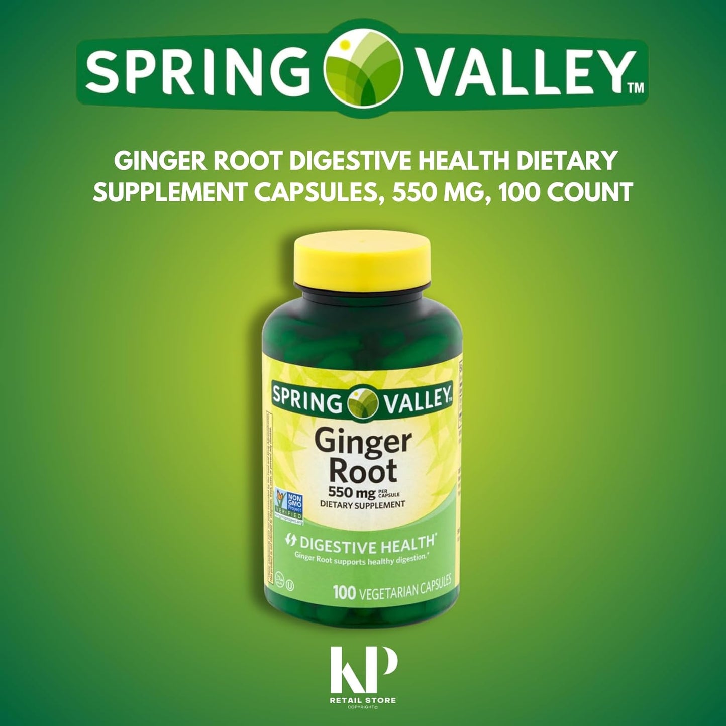 550 mg Spring Valley Ginger Root Dietary Supplement Capsules - 100 Count with KP+Sticker