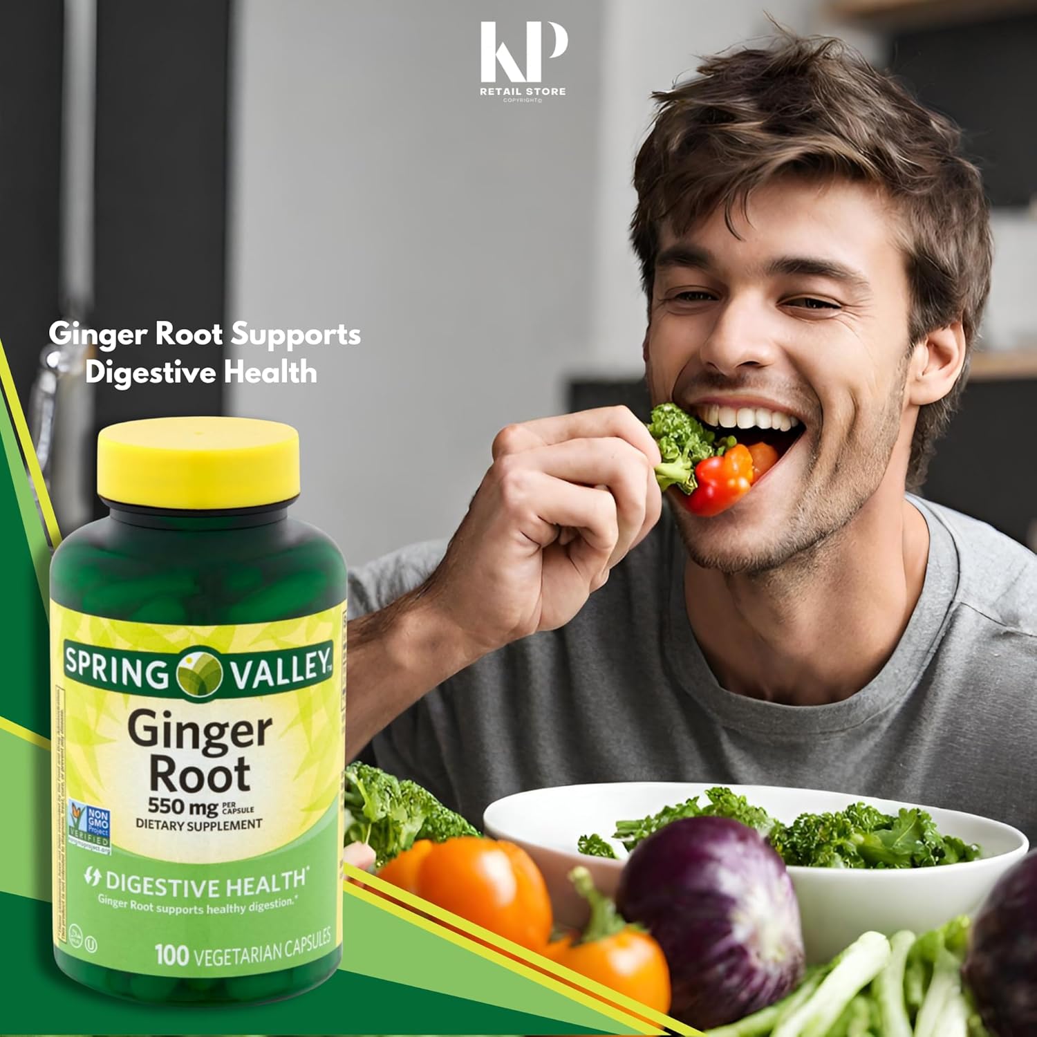550 mg Spring Valley Ginger Root Dietary Supplement Capsules - 100 Count with KP+Sticker