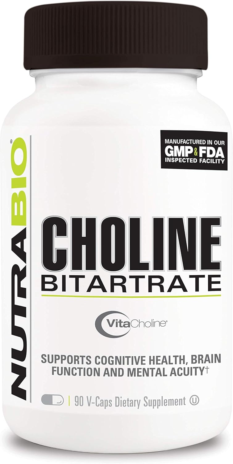 550mg Choline Bitartrate Supplement for Mental Acuity and Cognitive Health - 90 Veg Capsules by NutraBio