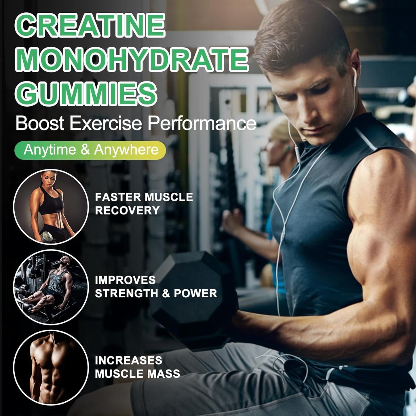 5600mg Creatine Monohydrate Gummies for Muscle Support & Energy Boost - 120 CT Chewables for Men & Women - Vegan & Sugar Free Lemon Flavor
